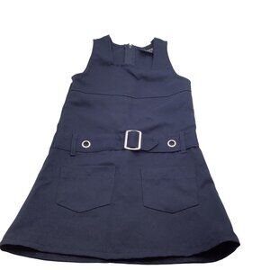 Beverly Hills Polo Club Girls Navy Uniform Dress W/ Belted Waist & Pockets Sz 4